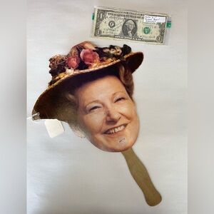 Minnie Pearl Autographed Dollar Bill & Floral Hat Fan